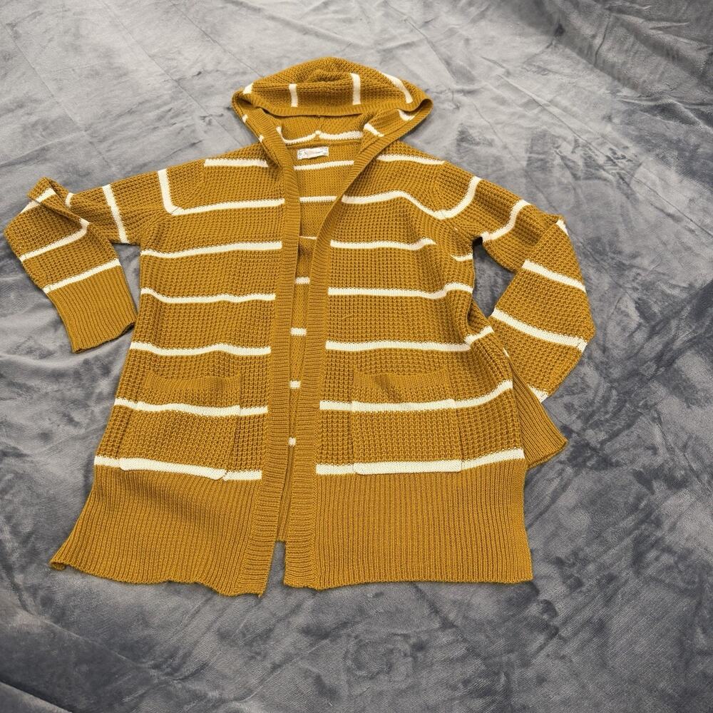 Moondance Women's Sz XL Tan W/ white Stripes Cardigan Sweater Pockets Retro
